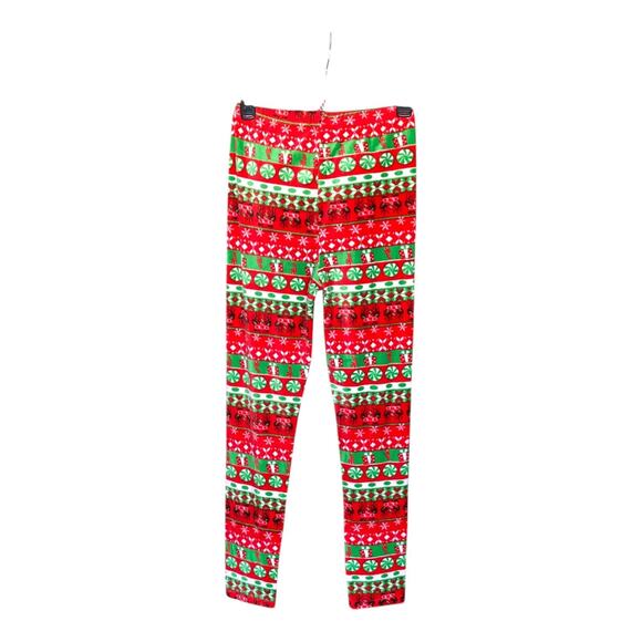 100% Poof Christmas Leggings Red Stretch Cotton Fair Isle Print Womens Small NWT - Picture 8 of 12